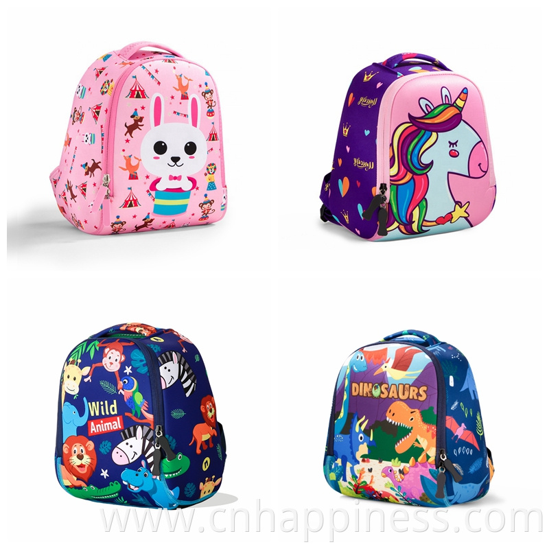 Ready to ship print animals boys neoprene schoolbag dinosaur cartoons unicorn backpack for kids